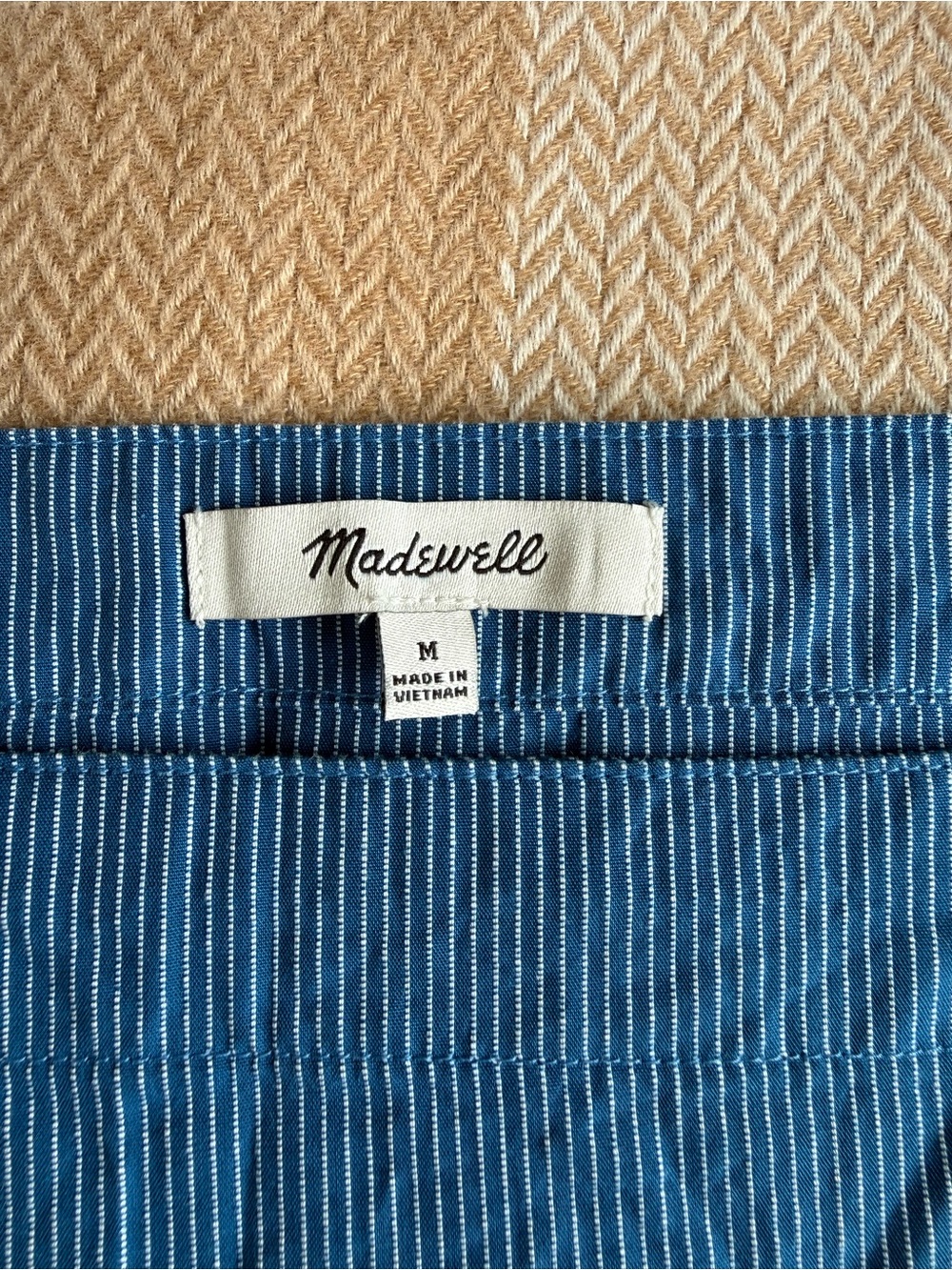 Madewell - Blue Pinstripe Square Neck Cap Sleeve Top Size Medium - Picture 3 of 6